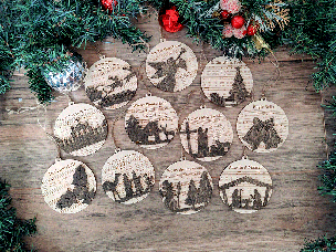 2023 Vintage Rustic Wooden Christmas Ornaments: Laser Engraved Nativity & Classic Carols Set